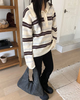 カフストライプコントラストカラールーズフィット長袖ニット