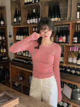 Slim Fit Crop Border Rib Knit (4color)