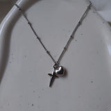 ハートアンドクロス セミチョーカーネックレス (Stainless Steel)