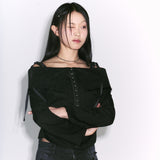 フックオフショルダーブラウス[black]