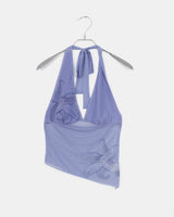 Roine flower printed see-through halter neck sleeveless