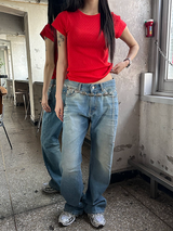 [Unisex] ビンテージダメージデニムパンツ