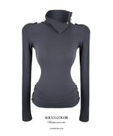 Silver Button High neck Top (2color)