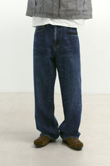 ルーズストレートバイカーデニムパンツ (Washed Navy)
