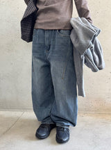 [unisex] Sieon Pocket Curved Wide Denim Pants