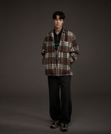 COZY HAIRY CHECK JACKET NAVY