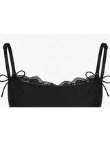 Fleurine Lace Ribbon Tulip Mini Dress Black