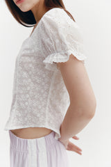 Square Neck Lace Blouse White