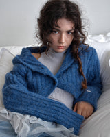 CROPPED HOODIE CARDIGAN - BLUE