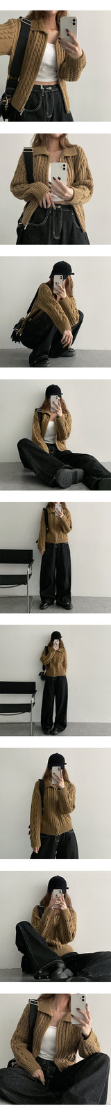 OG thick cropped cable knitwear collar cardigan