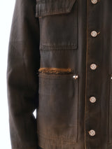 COATED WASHED PEARL SAILING LEOPARD PRINT FLEECE-LINED MICHIGAN JACKET.