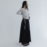 [Kient] Vネック ウェーブ スリム リブTシャツ 4カラー