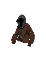 2510SWEAT_RELABEL Spatial Relations (Underlying Theme) Striped Check Detachable Hood Reversible Lapel Cropped Oversized Sweatshirt