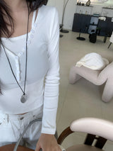 Dear Peach Touch Golji Strap Long Sleeve Top (3 colors)
