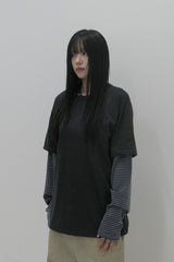レイヤードストライプTシャツ チャコール