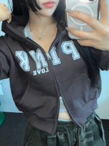HEART🎀💕🧸BABY SEMI CROPPED T SHIRT HOODIE ZIP UP JUMPER🧸🖤🤍3COLOR