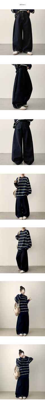 [Short & basic choice*] pai 3 colors side pintuck denim wide pants