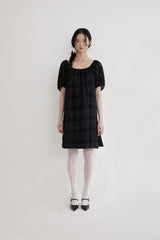 Flower crochet shirring dress (BLACK)