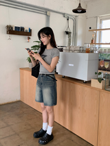 ナンバーアイレットスリムクロップショートスリーブT（３色）