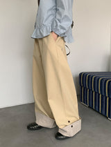 Monique Check Color Matching Cotton Wide Banding Pants