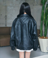UNISEX フェイクレザーキルティングブルゾン_ブラック