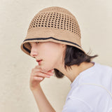 VA Top Button Knit Crochet Bucket Hat / Brown