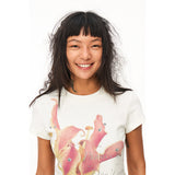 ニット花柄プリントスキニーハーフスリーブTシャツ