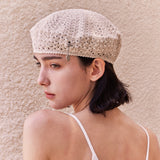 Heart Chain Crochet Beret / Beige