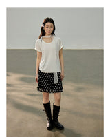 Dot ruffle flare mini skirt