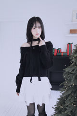 [Muffler SET] オフショルダーボタンストラップニット (3 colors)