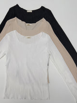 [Muffler set] Pleats U-neck Long Sleeve T-shirt