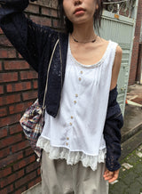 Linef Lace Summer Semi-Crop Hood Zip-Up
