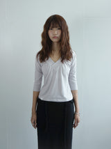 Shirring V-neck Top -Lavender gray