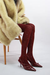 cotton polka dot tights (dark burgundy)