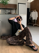 カイパーチュルクチェックパターンワイドフィットパンツ