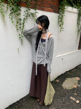 Nuaf Loose-Fit Summer Henley Neck Button Long Sleeve Tee