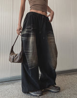 Lowkey Washing Quilting Balloon Denim Pants