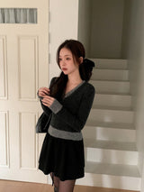 Mix Wool Layered V-neck Button Knit (2color)
