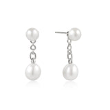 Natural Freshwater Pearl Stud 925 Silver +Rhodium plating Ear Jacket / Earring E058-06H