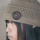 knit button beanie beige