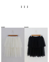 DOT MESH LAYERED CAN CAN SKIRT (IVORY, BLACK 2COLORS!)