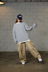 JERRY STRIPE OVERFIT LONG SLEEVE T-SHIRT / GRAY