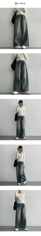 [3 Tier Length] [S–3×L] Benfall Slit Side Snap Wide Denim Pants (4 colors)