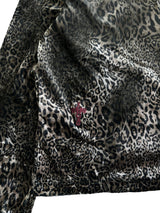 LEOPARD VELVET DOUBLE-HEAD COLOR-TOOTH ZIPPER SMUDGED SPRAY DISTRESSED TAILORED STAND COLLAR JACKET