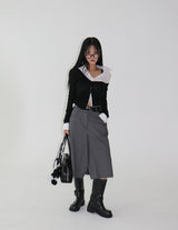 shoulder unbalanced ribbed cardigan