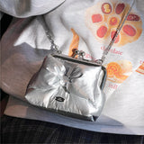 Silver ribbon puffer frame mini bag (Handmade bag)