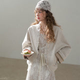Lace Trim Embroidery Cream Spring Jacket Soft Feminine Casual Outer