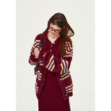 [Girly Fancy Club] Retro striped knitted cardigan loose lazy style sweater jacket
