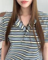 Roan Striped Henley Neck Short Sleeve Tee