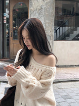 Lip Neck Knit Punching Loose Knit (7color)